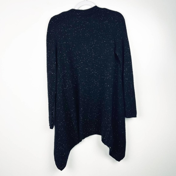 Saks Fifth Avenue 100% Cashmere Cascade Open Front Cardigan Black Speck Size XS - Picture 3 of 4